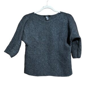 Ann Taylor Sweater Womens Small Petite Gray Cashmere Blend Ribbed Pullover